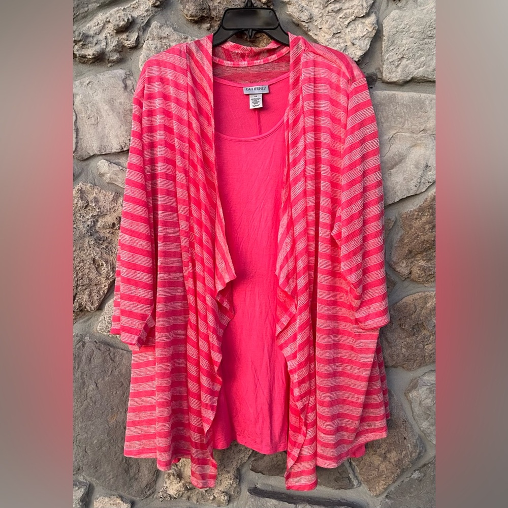 Catherines Vibrant Pink and Gray Striped Top